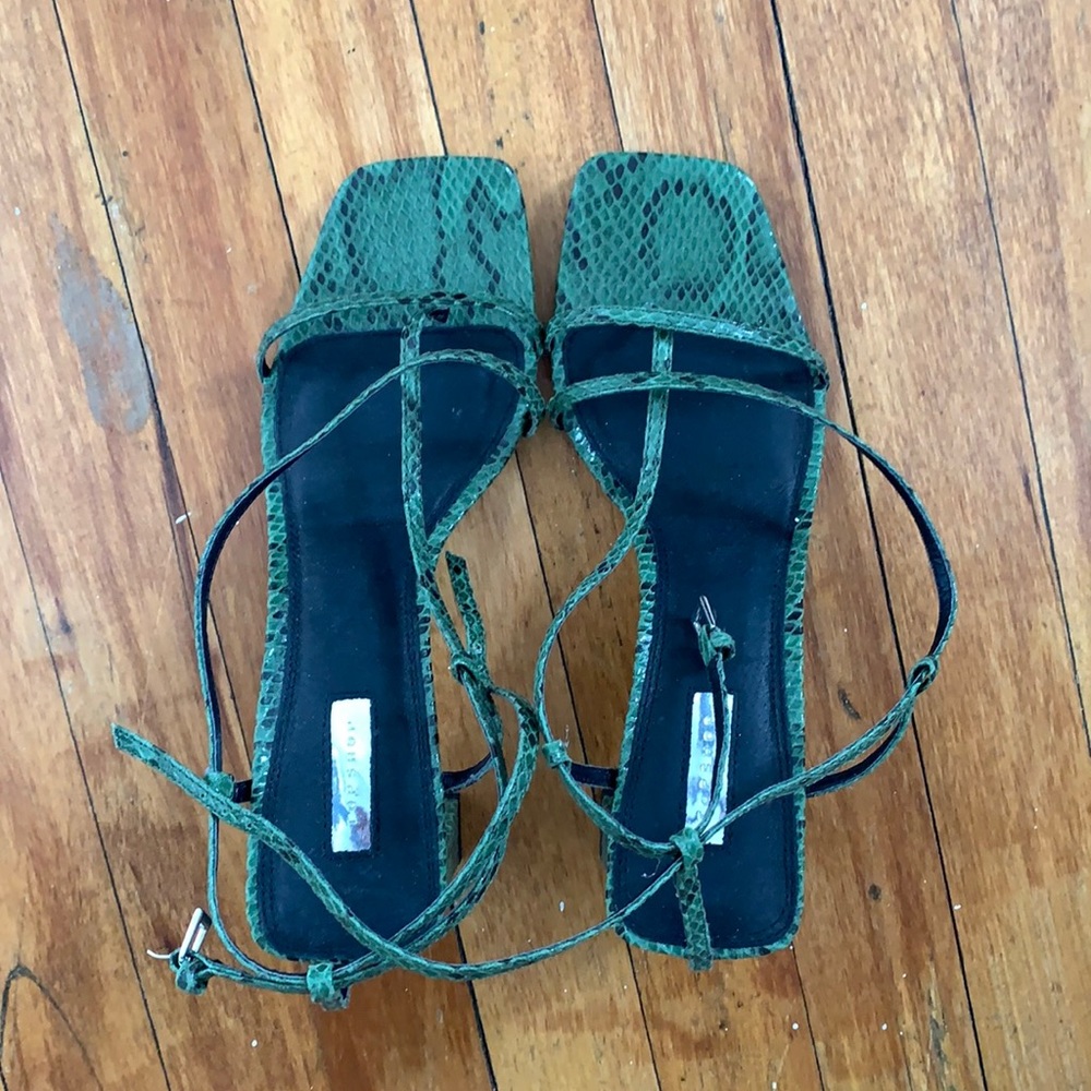 Topshop green snake heeled sandals